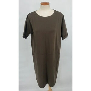 Eileen Fisher Shirt Tunic Dress Womens Green Organic Cotton Spandex Stretch PM